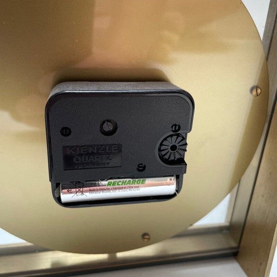 Image 1 of Horloge de table vintage Hollywood Regency en laiton et verre par Kienzle, Allemagne années 1960