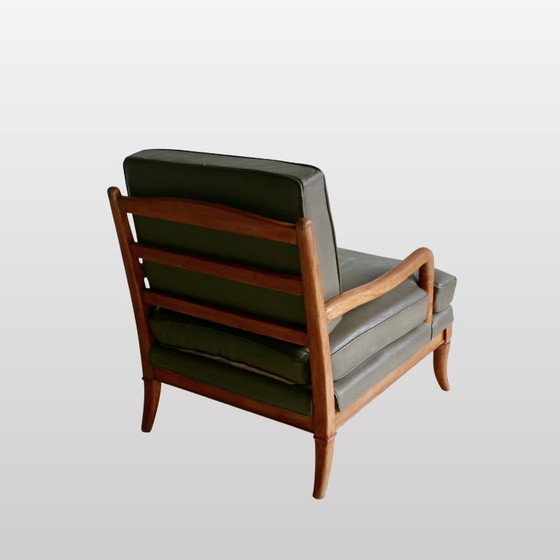 Image 1 of Paire de fauteuils vintage en cuir et chêne, 1950