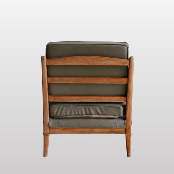Image 1 of Paire de fauteuils vintage en cuir et chêne, 1950