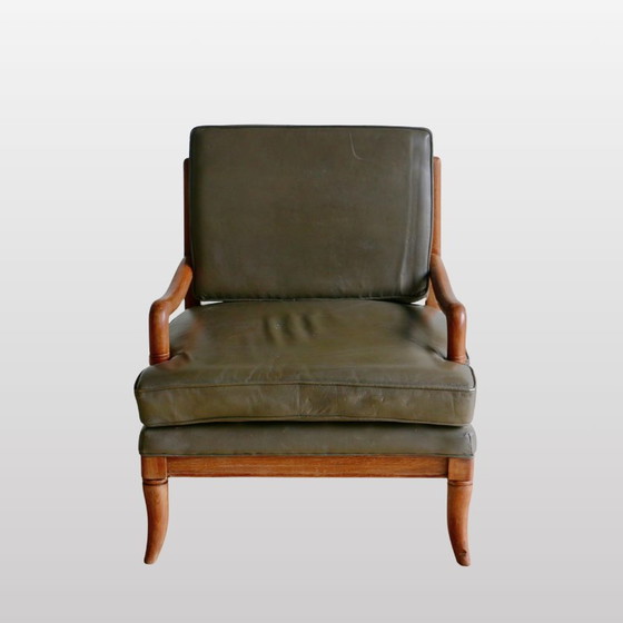 Image 1 of Paire de fauteuils vintage en cuir et chêne, 1950