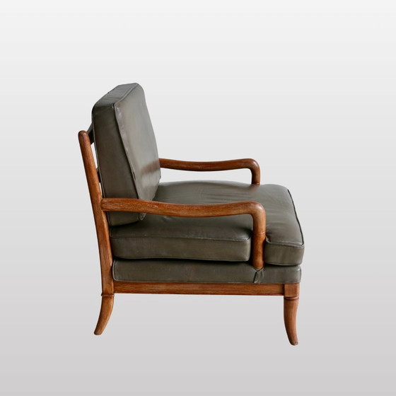 Image 1 of Paire de fauteuils vintage en cuir et chêne, 1950
