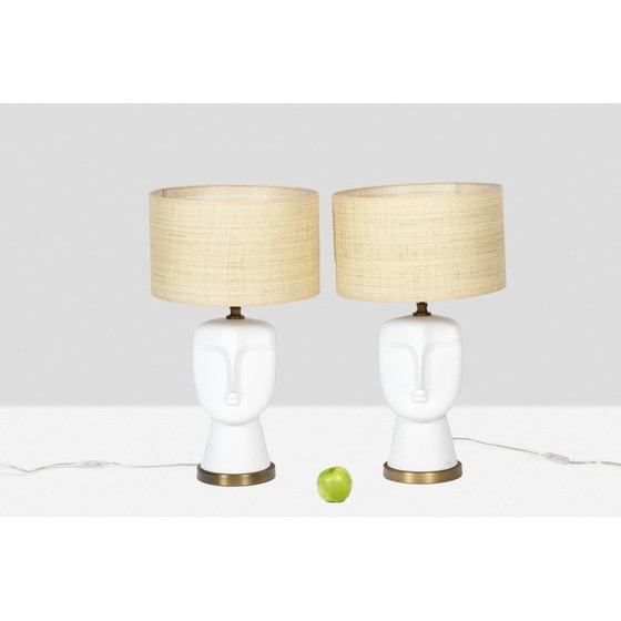 Image 1 of Paire de lampes vintage en opaline blanche mate