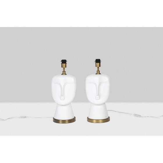 Image 1 of Paire de lampes vintage en opaline blanche mate