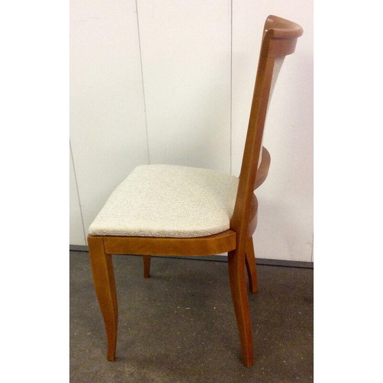 Image 1 of Ensemble de 6 chaises de salle à manger françaises en noyer et tissu - années 1930