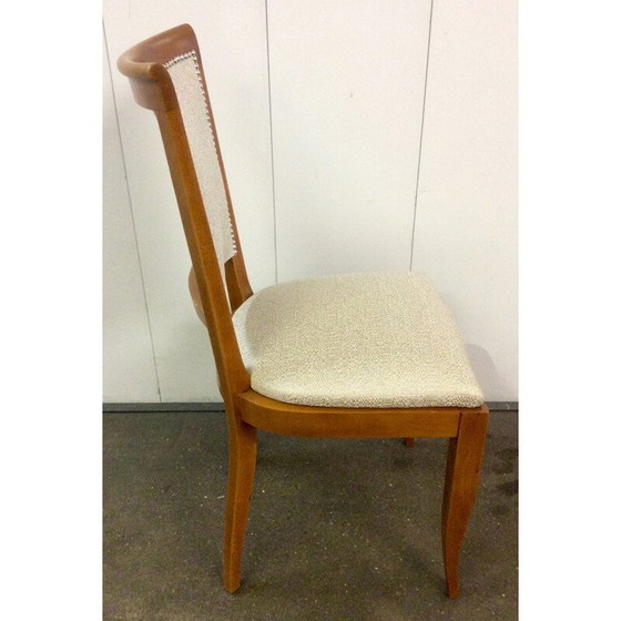 Image 1 of Ensemble de 6 chaises de salle à manger françaises en noyer et tissu - années 1930