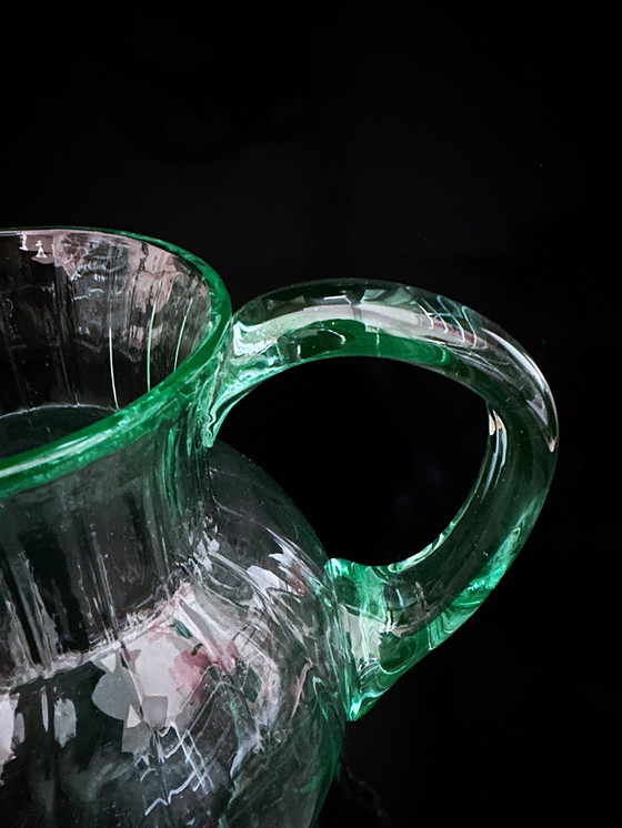 Image 1 of Vintage Carafe en verre Béryl Turquoise Mid Century Murano Swirl Décanteur Pichet verre uranium