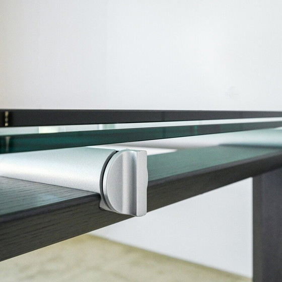 Image 1 of Table à rallonge vintage en verre transparent, bois et fer pour Desalto, 2000