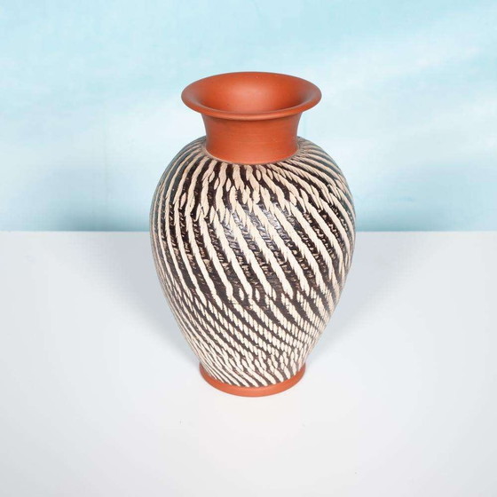 Image 1 of Vase vintage Wekara sgraffito, vase en céramique minimaliste