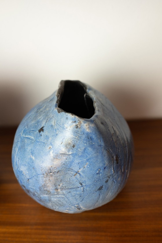 Image 1 of Ensemble de 2 vases vintage en céramique bleue