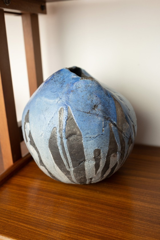 Image 1 of Ensemble de 2 vases vintage en céramique bleue