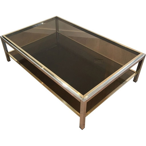 Table basse vintage en chrome et laiton, 1970