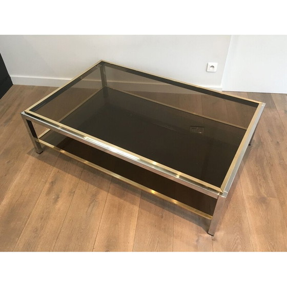 Image 1 of Table basse vintage en chrome et laiton, 1970