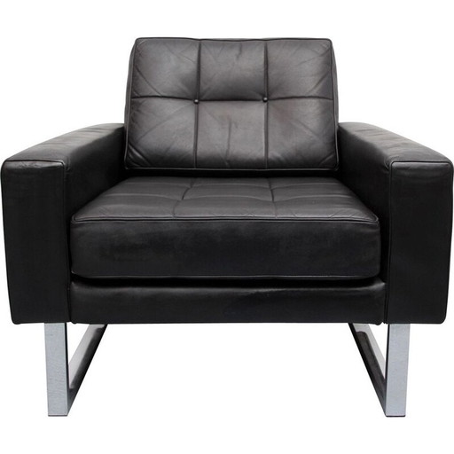 Fauteuil vintage en cuir sur pieds chromés, 1970