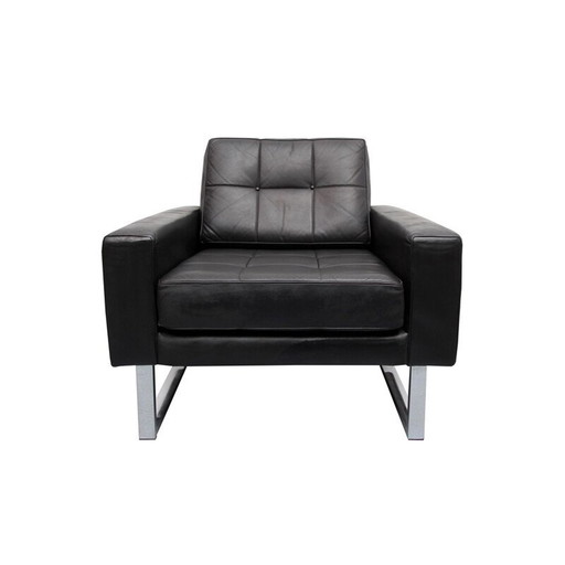 Fauteuil vintage en cuir sur pieds chromés, 1970