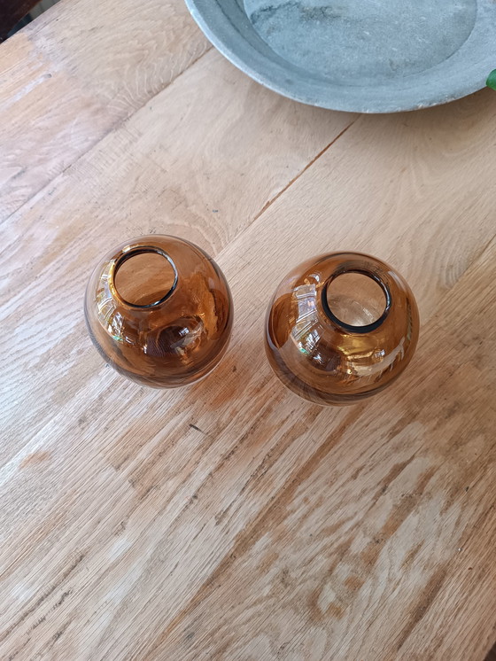 Image 1 of 2 X Mondgeblazen Glas Vazen, Cognac