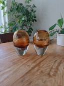 2 X Mondgeblazen Glas Vazen, Cognac