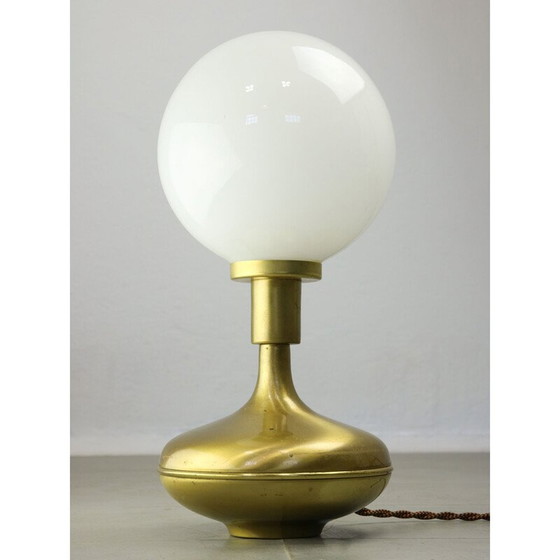 Image 1 of Lampe de table vintage en laiton et verre opalin, Italie