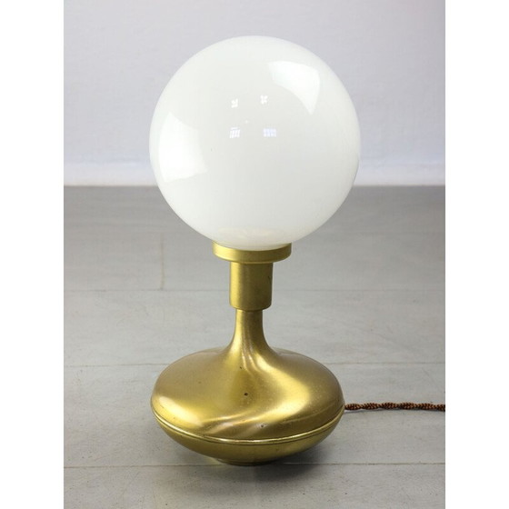 Image 1 of Lampe de table vintage en laiton et verre opalin, Italie
