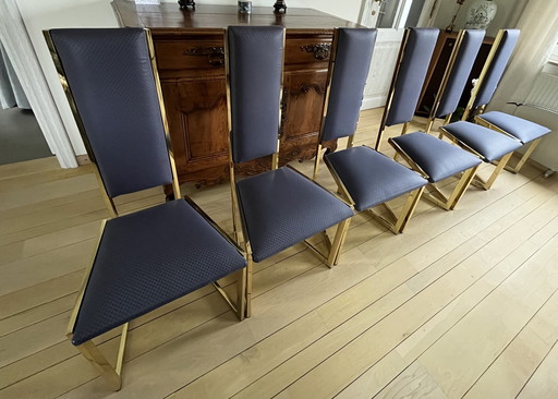 6x Chaises de salle à manger en laiton