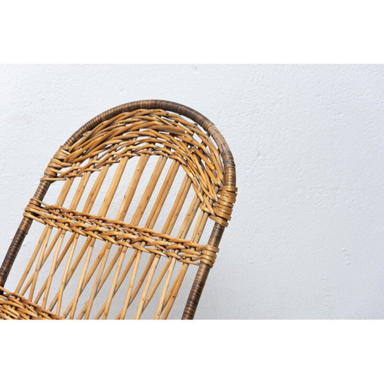 Image 1 of Chaise à bascule en osier du milieu du siècle, Tchécoslovaquie Années 1960