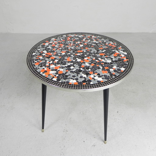 Table ronde avec mosaïque, table de salle à manger, table de cuisine, années 1950