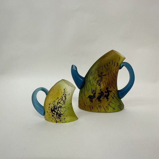 Théière et tasse vintage par Kjell Engman pour Kosta Boda, Suède 1980