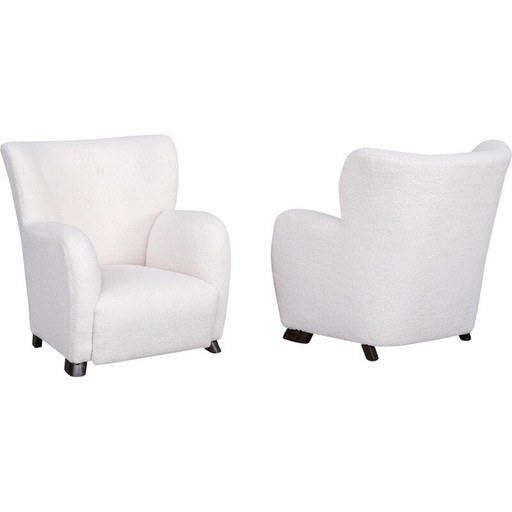 Paire de fauteuils danois vintage en boucle blanche, années 1950