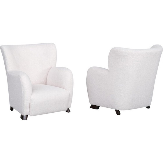 Image 1 of Paire de fauteuils danois vintage en boucle blanche, années 1950