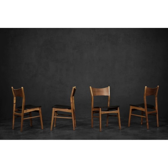 Image 1 of Ensemble de 4 chaises de salle à manger scandinaves vintage en bois de hêtre et teck, années 1960