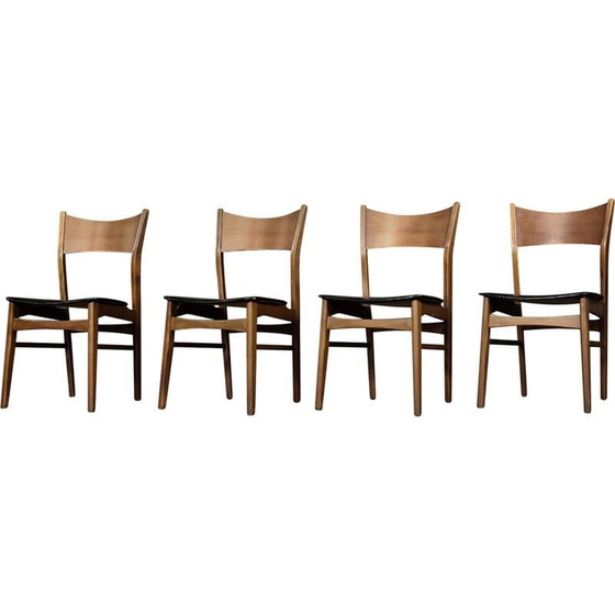Image 1 of Ensemble de 4 chaises de salle à manger scandinaves vintage en bois de hêtre et teck, années 1960