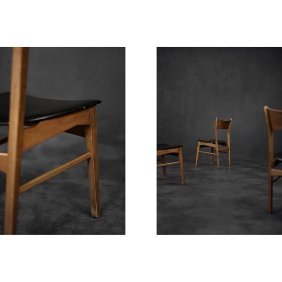 Image 1 of Ensemble de 4 chaises de salle à manger scandinaves vintage en bois de hêtre et teck, années 1960