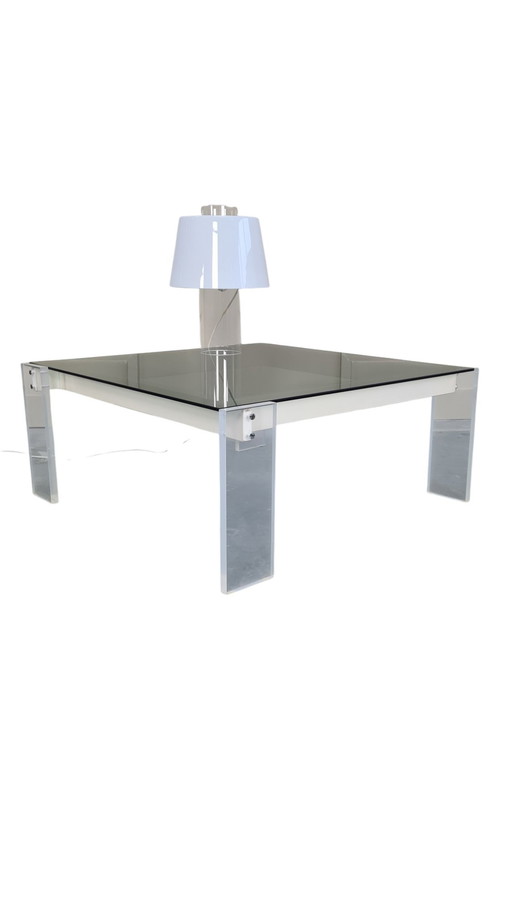 1 X Table basse en plexiglas de l'ère spatiale avec plateau en verre