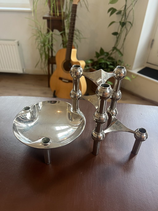 3 Bougeoirs modulaires Stoff Nail avec bol chromé