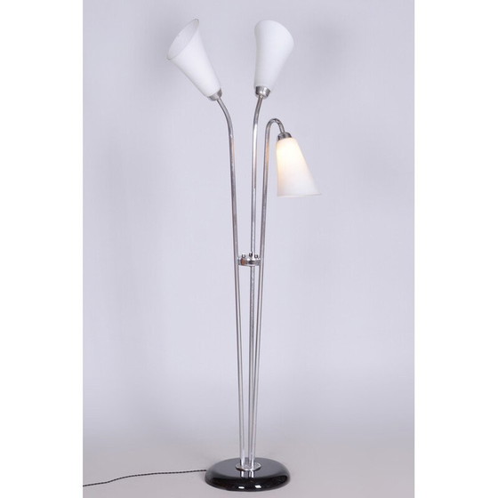 Image 1 of Lampadaire vintage en acier chromé et bois laqué, Tchécoslovaquie 1930