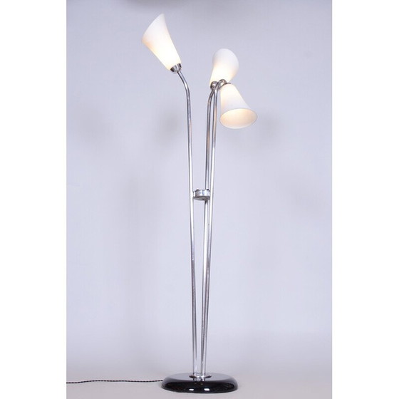 Image 1 of Lampadaire vintage en acier chromé et bois laqué, Tchécoslovaquie 1930