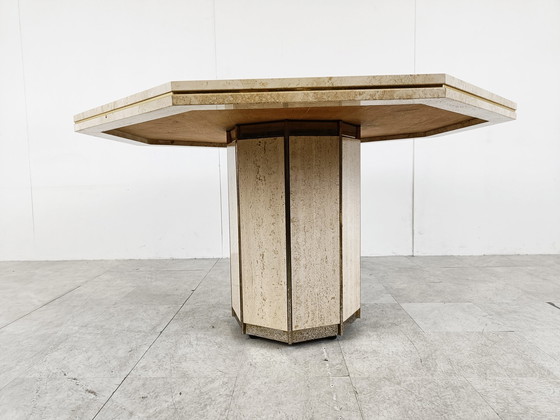 Image 1 of Table de salle à manger en travertin et laiton, 1970S