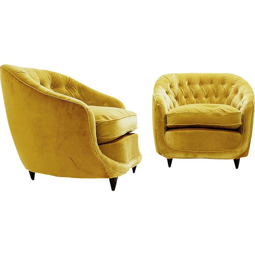 Paire de fauteuils en velours du milieu du siècle dernier, années 1950