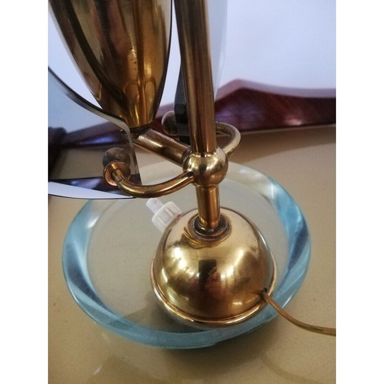 Image 1 of Paire de lampes vintage en laiton et verre fumé par Gino Paroldo, Italie 1950