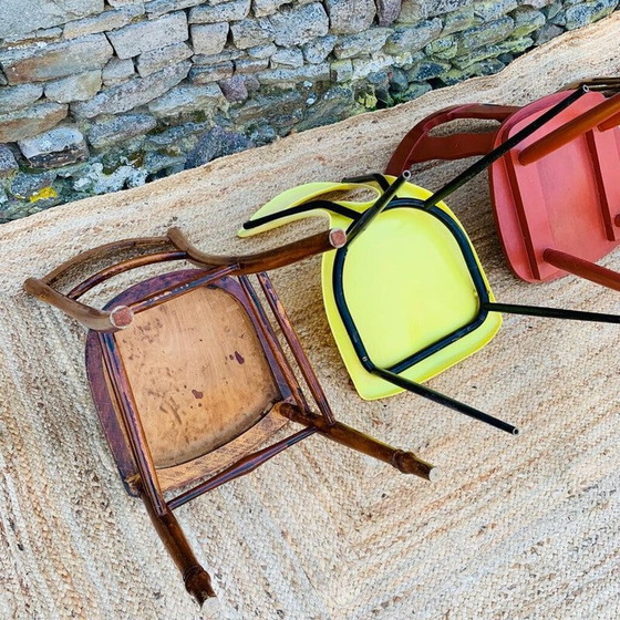 Image 1 of Ensemble de 4 chaises vintage en bois, métal et plastique