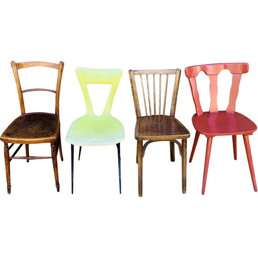 Ensemble de 4 chaises vintage en bois, métal et plastique