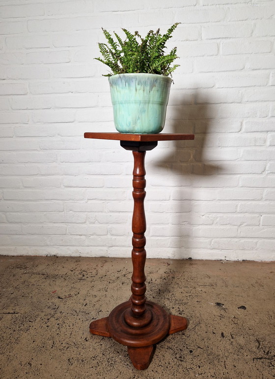 Image 1 of Support de plantes torsadé avec couvercle en cuir, années 1950