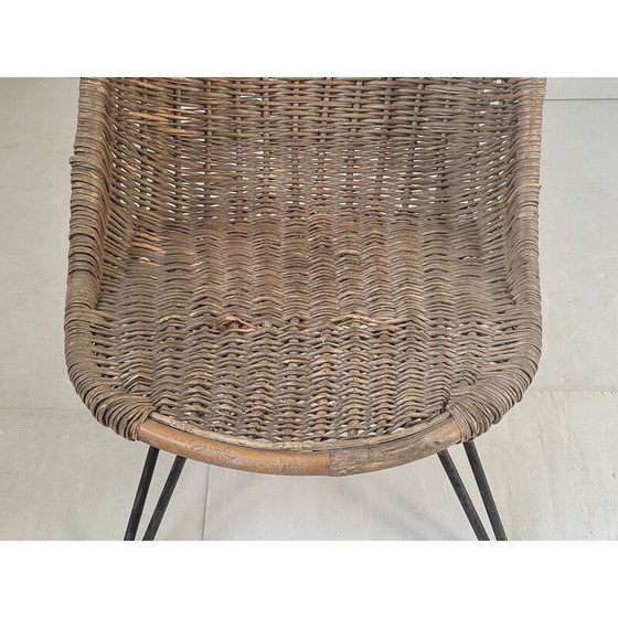 Image 1 of Fauteuil vintage en rotin et acier, 1950