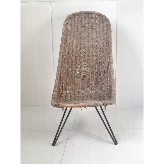 Image 1 of Fauteuil vintage en rotin et acier, 1950