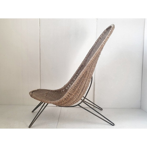 Image 1 of Fauteuil vintage en rotin et acier, 1950