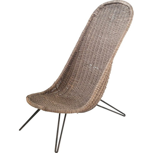 Fauteuil vintage en rotin et acier, 1950