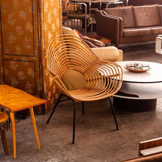Image 1 of Fauteuil vintage en rotin et métal par H. Broekhuizen pour Rohé Noordwolde, Pays-Bas 1960