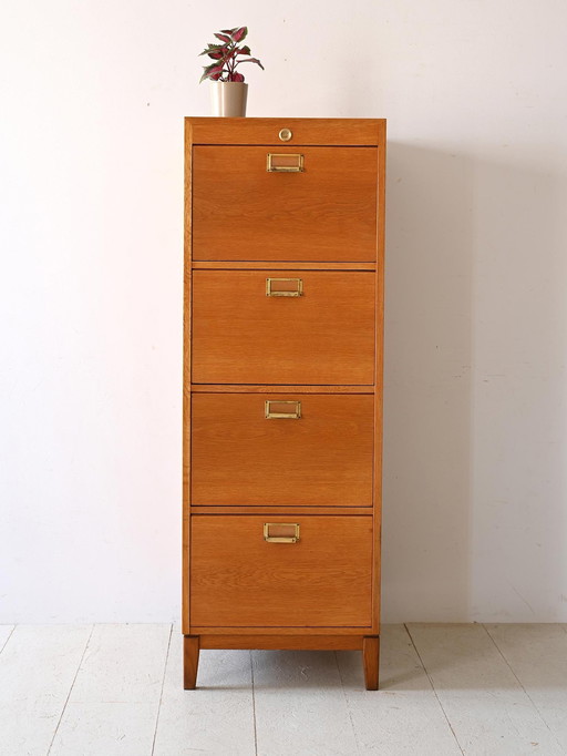 Commode de bureau scandinave en chêne avec poignées en métal doré