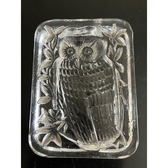 Image 1 of Presse-papier vintage en cristal avec décor de hibou, 1970