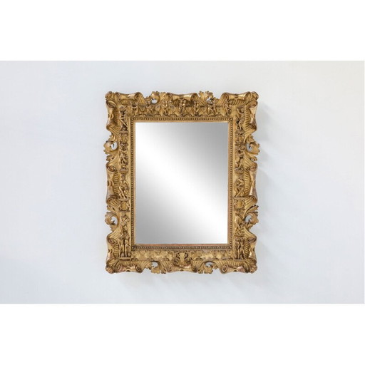 Miroir vintage en toile de bois doré