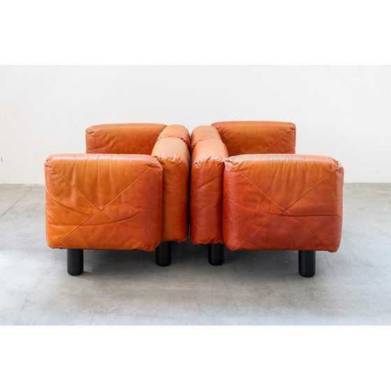 Image 1 of Ensemble de salon vintage en cuir orange par Mario Marenco pour Arflex, 1970